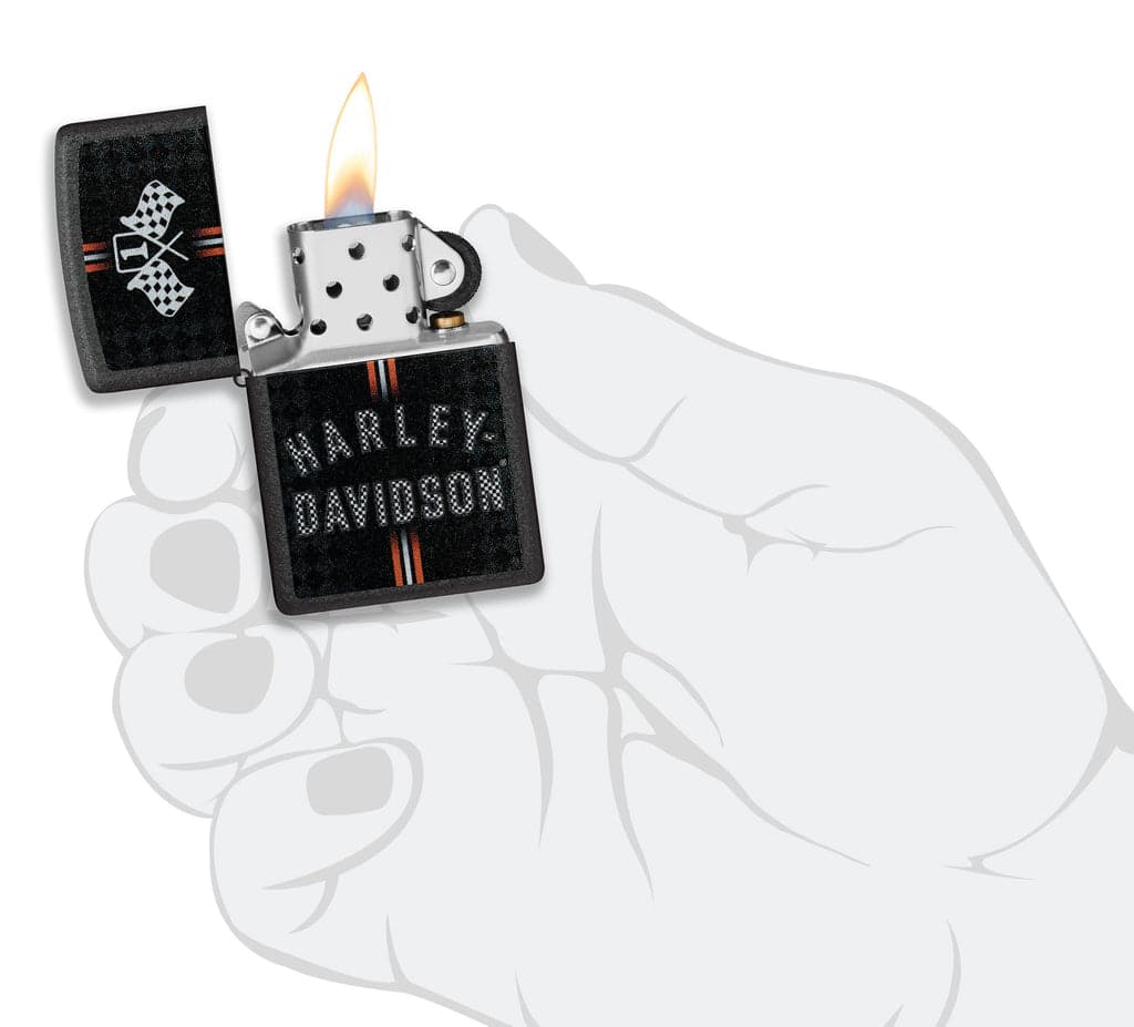 Zippo 48558 236 Harley Davidson Checkered Flags Design Black Crackle Windproof Lighter - OUTBACK