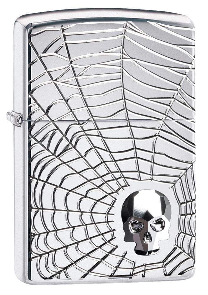 Zippo 29931 167 Spider Web Skull Design High Polish Chrome Windproof Lighter, Classic Model, Silver - OUTBACK