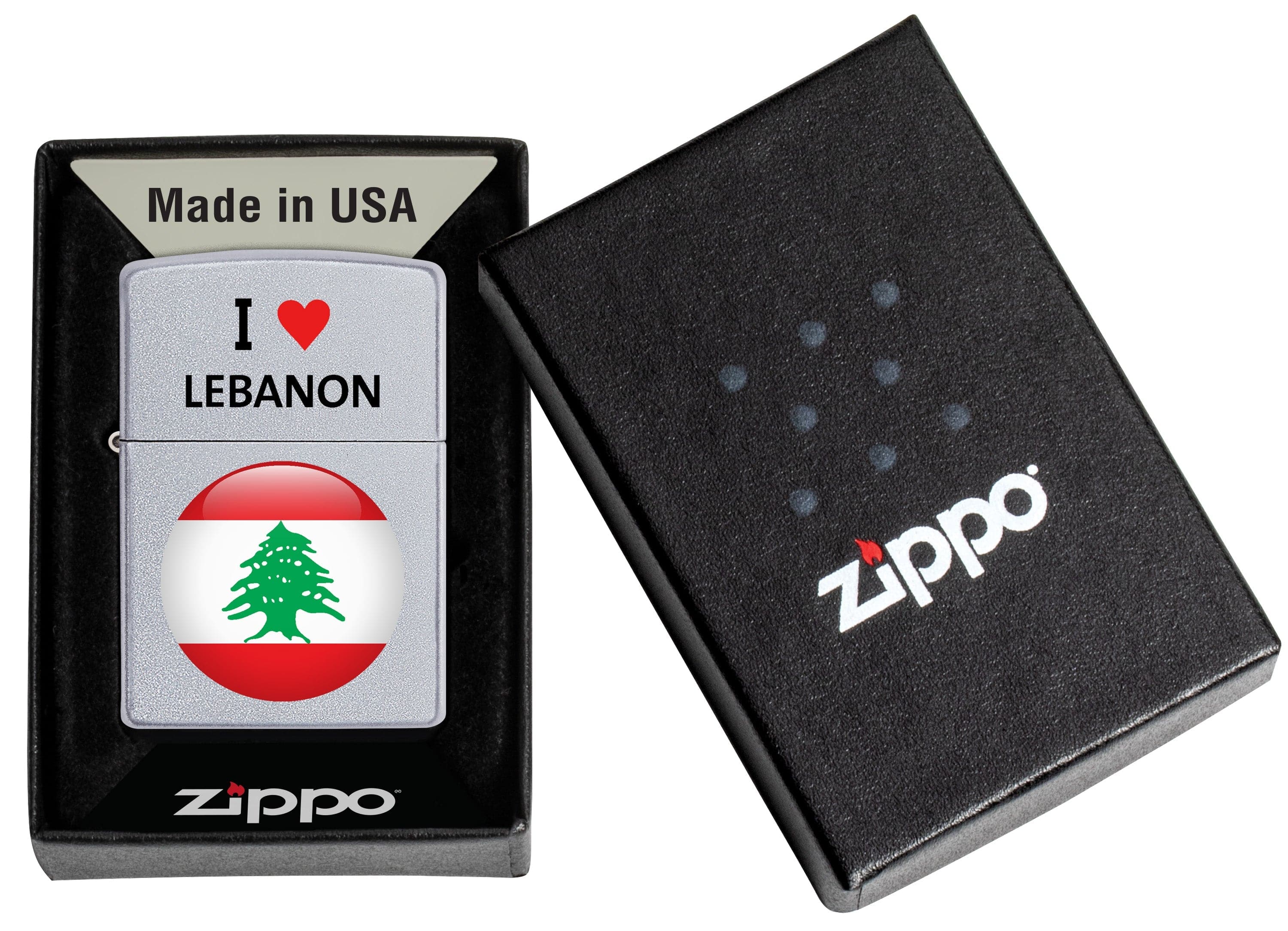 Zippo CI412704 205 I Love Lebanon Design Satin Chrome Windproof Lighter, Middle East Model, Silver - OUTBACK