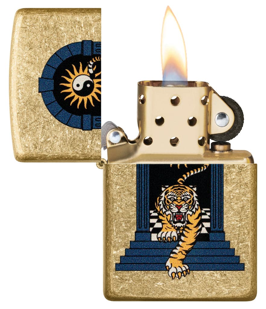 Zippo 48613 49477 Tiger Tattoo Design Tumbled Brass Windproof Lighter - OUTBACK