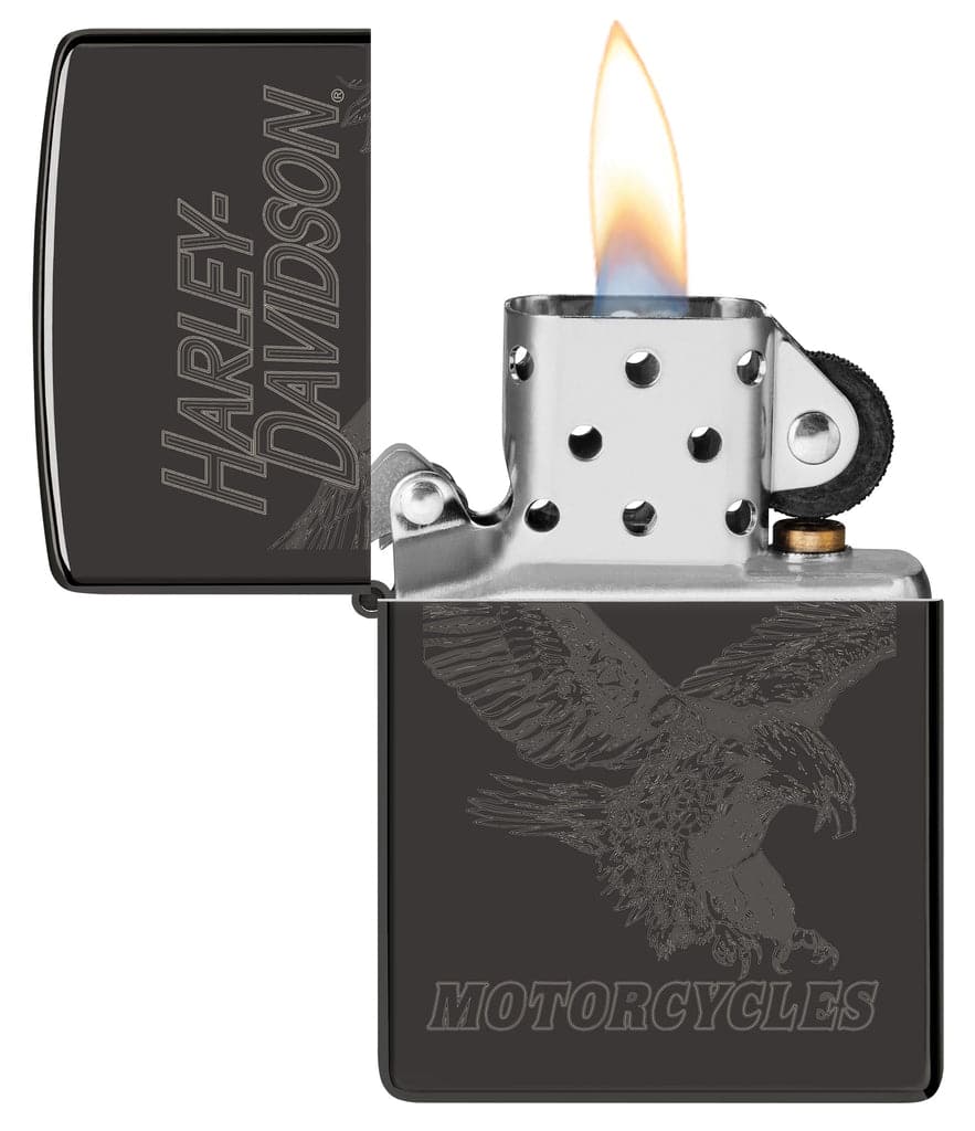 Zippo 48601 24756 Harley Davidson Laser Fancy Fill High Polish Black Windproof Lighter - OUTBACK