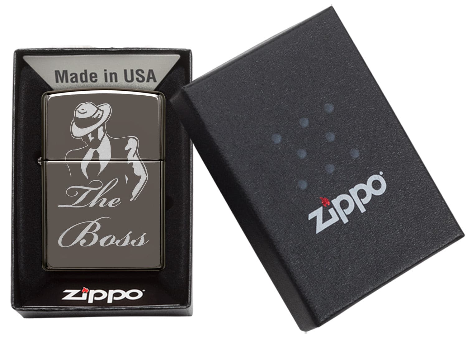 Zippo MP402975 150 The Boss Design Black Ice Windproof Lighter, Middle East Model, Black - OUTBACK