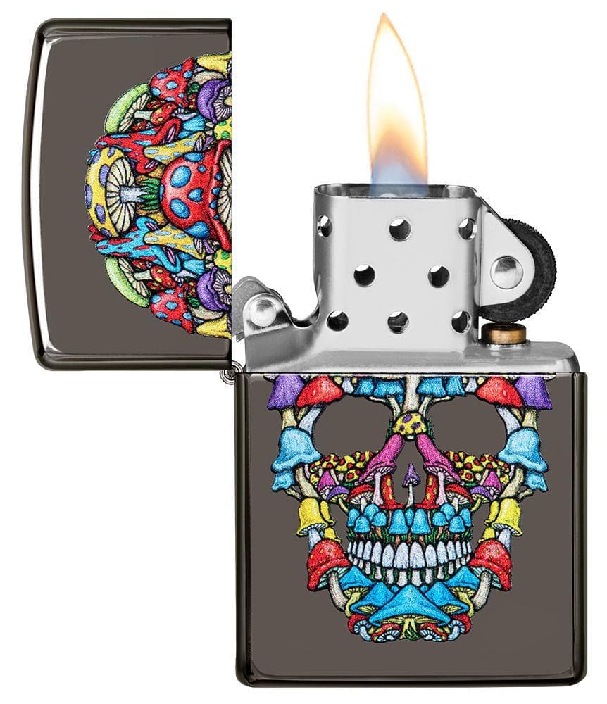 Zippo 49135 150 Mushroom Skull Design Black Ice Windproof Lighter, Classic Model, Black - OUTBACK