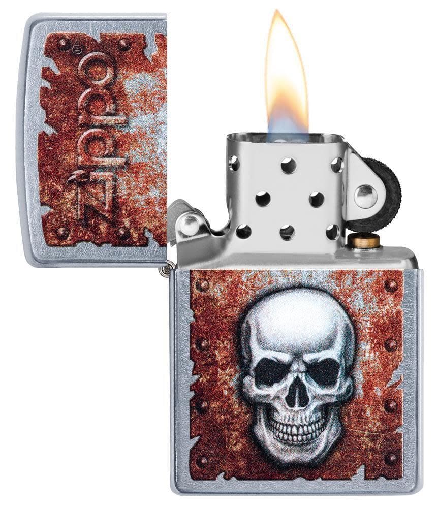 Zippo 29870 207 Rusted Skull Design Street Chrome Windproof Lighter, Classic Model, Silver - OUTBACK