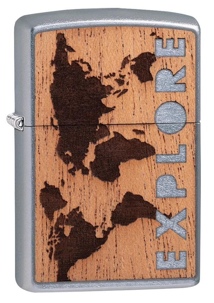 Zippo 49171 WOODCHUCK USA Explore Design Street Chrome Windproof Lighter, Classic Model, Silver - OUTBACK