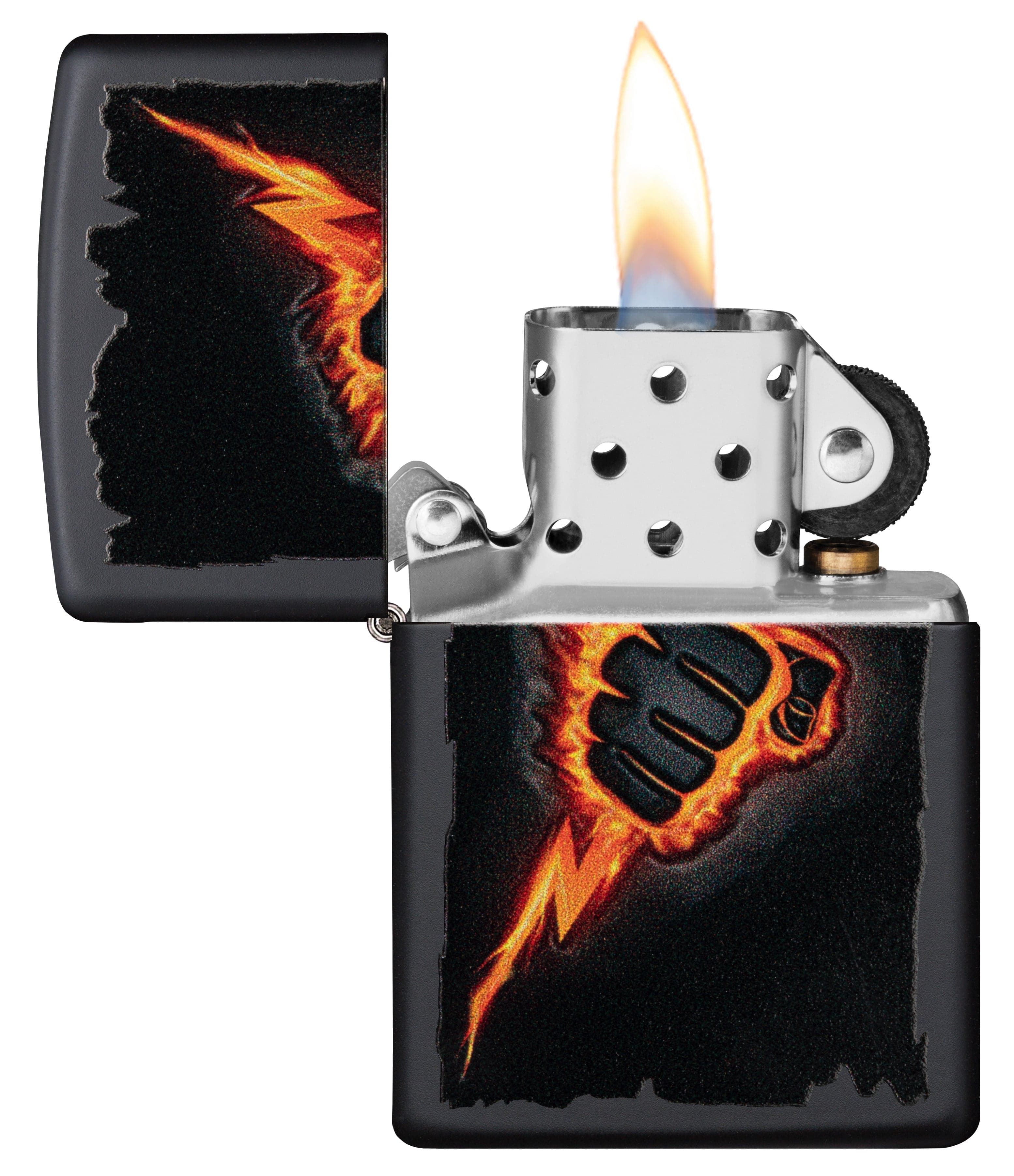 Zippo CI412372 218 Lightning Bolt Fist Design Black Matte Windproof Lighter, Middle East Model, Black - OUTBACK