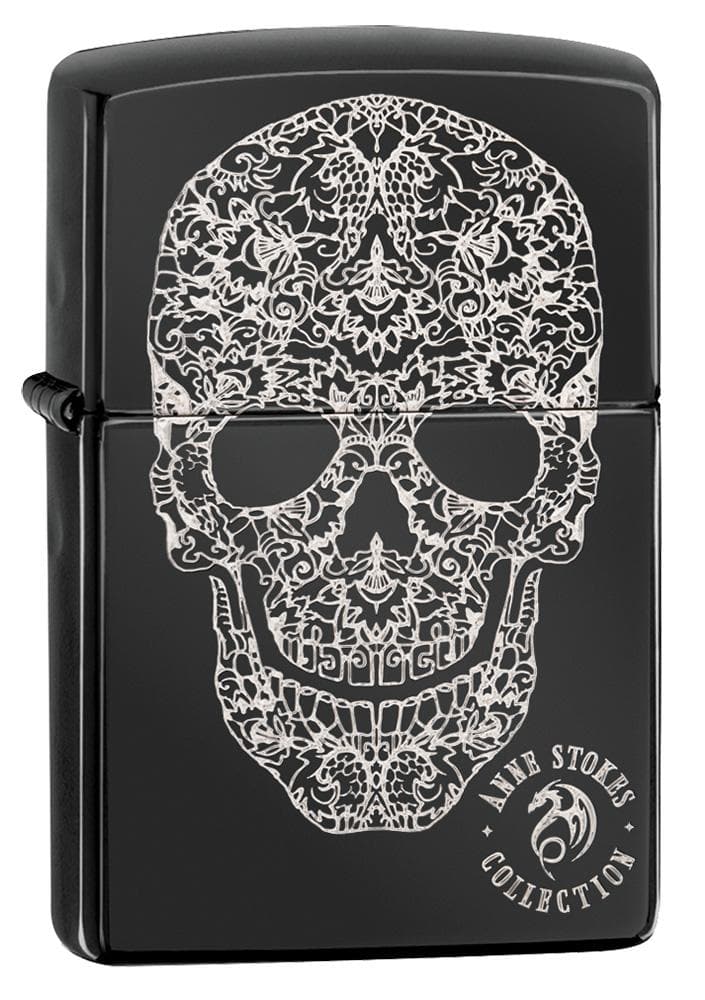 Zippo 49143 Anne Stokes Fancy Skull High Polish Black Windproof  Lighter, Classic Model, Black - OUTBACK