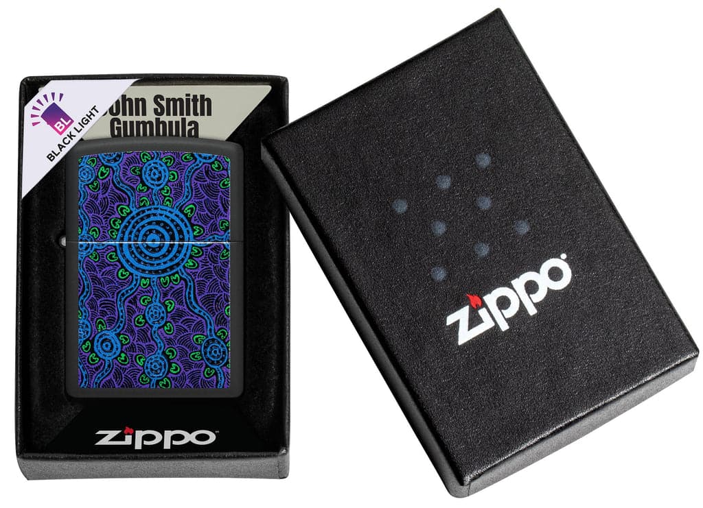 Zippo 48625 218 John Smith Gumbula Black Light Design Black Matte Windproof Lighter - OUTBACK