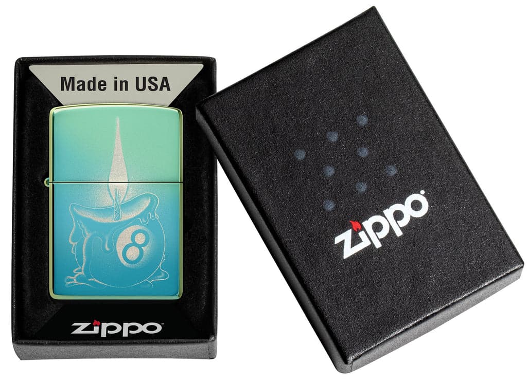 Zippo 48615 49191 Eight Ball Tattoo Design High Polish Teal Windproof Lighter - OUTBACK