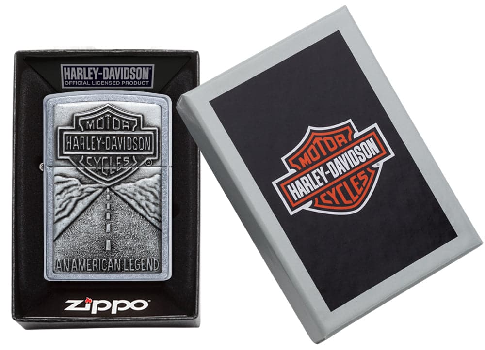 Zippo 20229 207 Harley-Davidson Open Road Emblem Chrome Lighter, Harley Davidson Model, Silver - OUTBACK