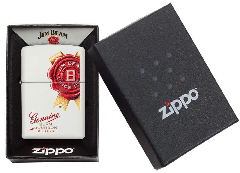 Zippo 29780 214 Jim Beam White Matte Windproof Lighter, Jim Beam Model, White - OUTBACK