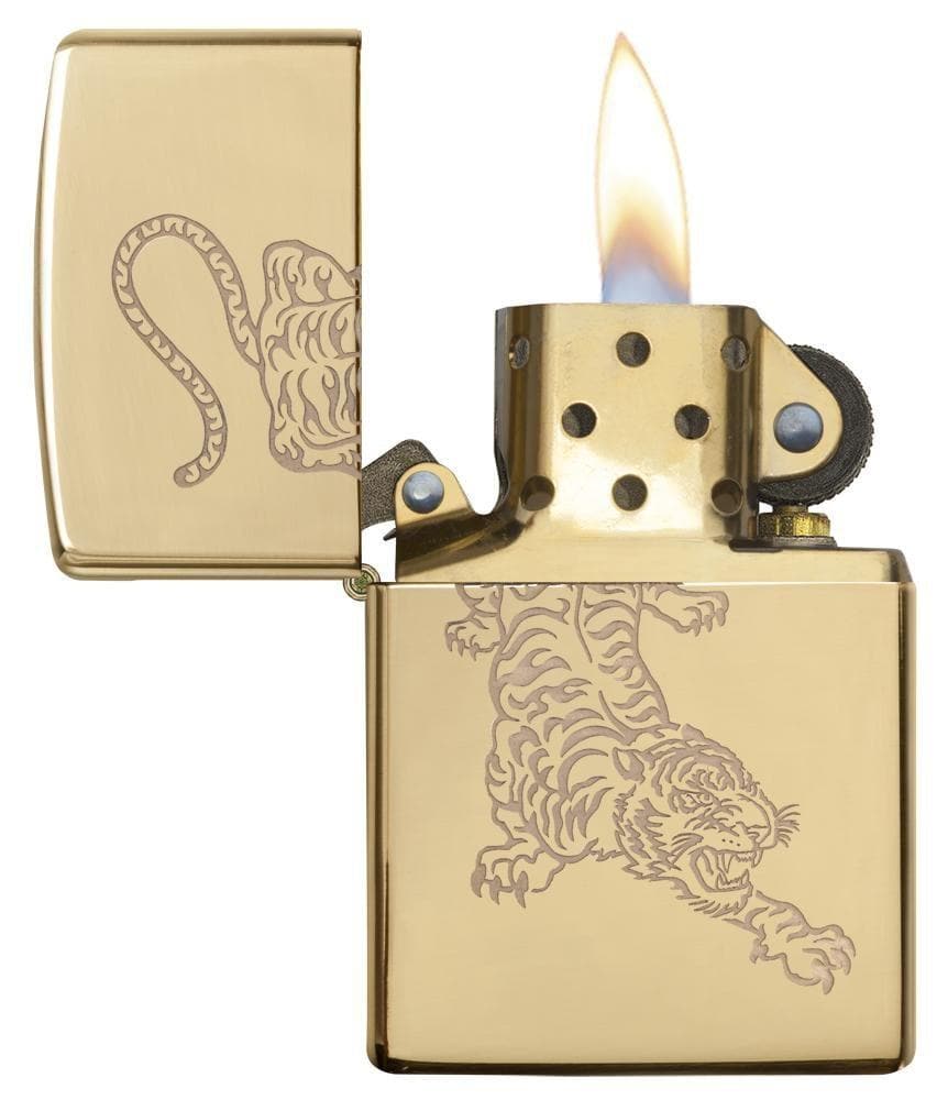 Zippo 29884 254B Tiger Design High Polish Brass Windproof Lighter, Classic Model, Gold - OUTBACK