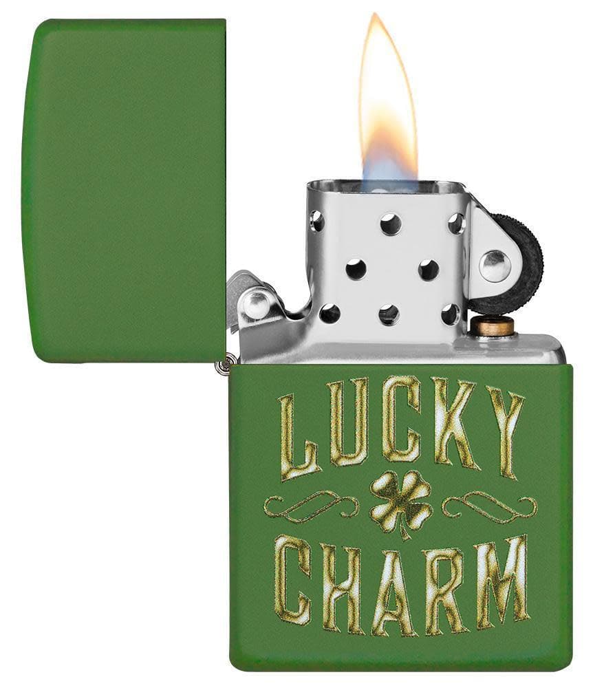 Zippo 49138 228 Lucky Charm Design Green Matte Windproof Lighter, Classic Model, Green - OUTBACK