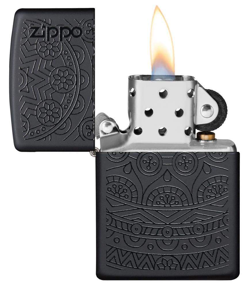 Zippo 29989 218 Tone on Tone Design Black Matte Windproof Lighter, Classic Model, Black - OUTBACK