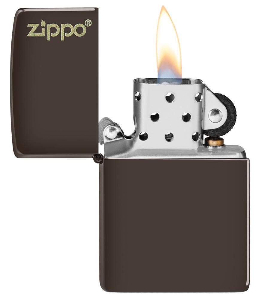 Zippo 49180ZL 49180 Classic Brown Zippo Logo Windproof Lighter, Classic Model, Brown - OUTBACK