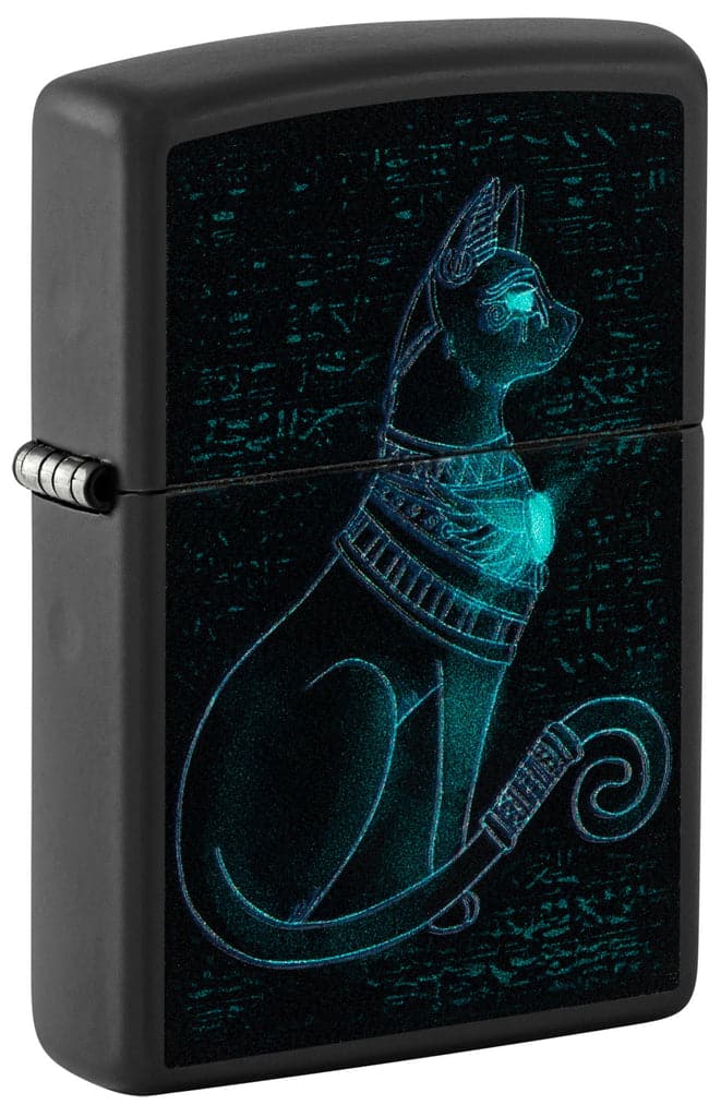 Zippo 48582 218 Black Light Spiritual Cat Design Black Matte Windproof Lighter - OUTBACK