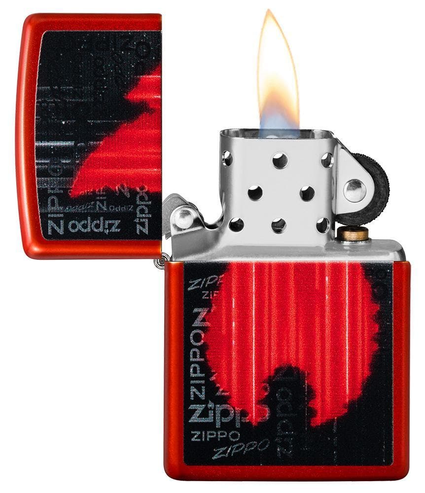 Zippo 49584 49475 Flame Logo Design Metallic Red Windproof Lighter, Classic Model, Red - OUTBACK