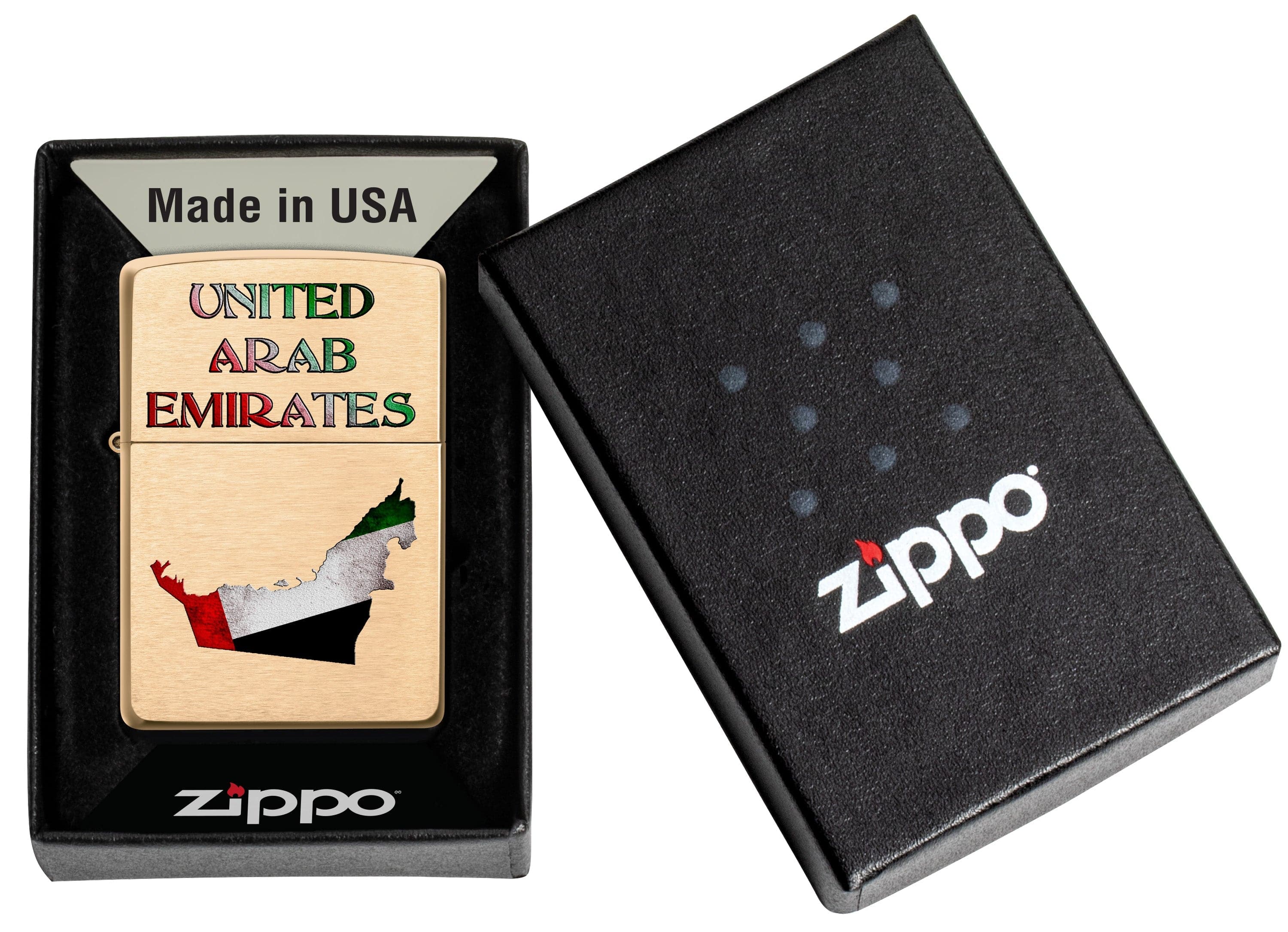 Zippo CI014326 204B UAE Map Brushed Brass Windproof Lighter, Middle East Model, Gold - OUTBACK