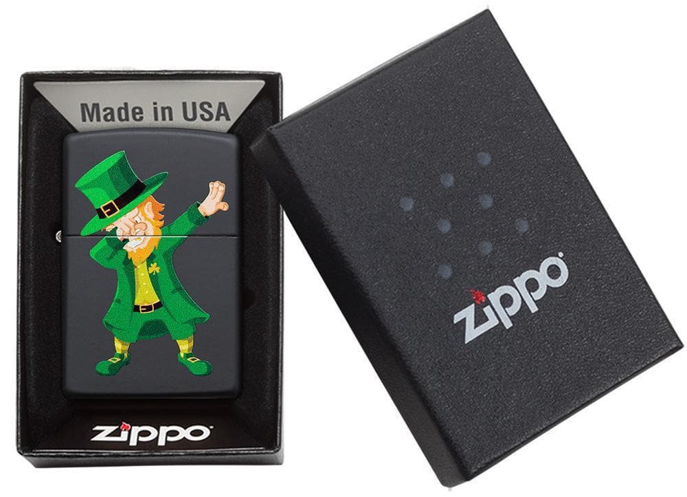 Zippo 49124 Dabbing Leprechaun Design Black Matte Windproof Lighter, Classic Model, Black - OUTBACK