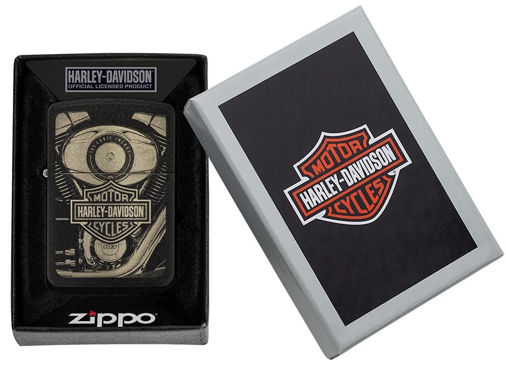 Zippo 49468 28582 Harley-Davidson 1941 Replica Black Crackle Windproof Lighter, Harley-Davidson Model, Black - OUTBACK