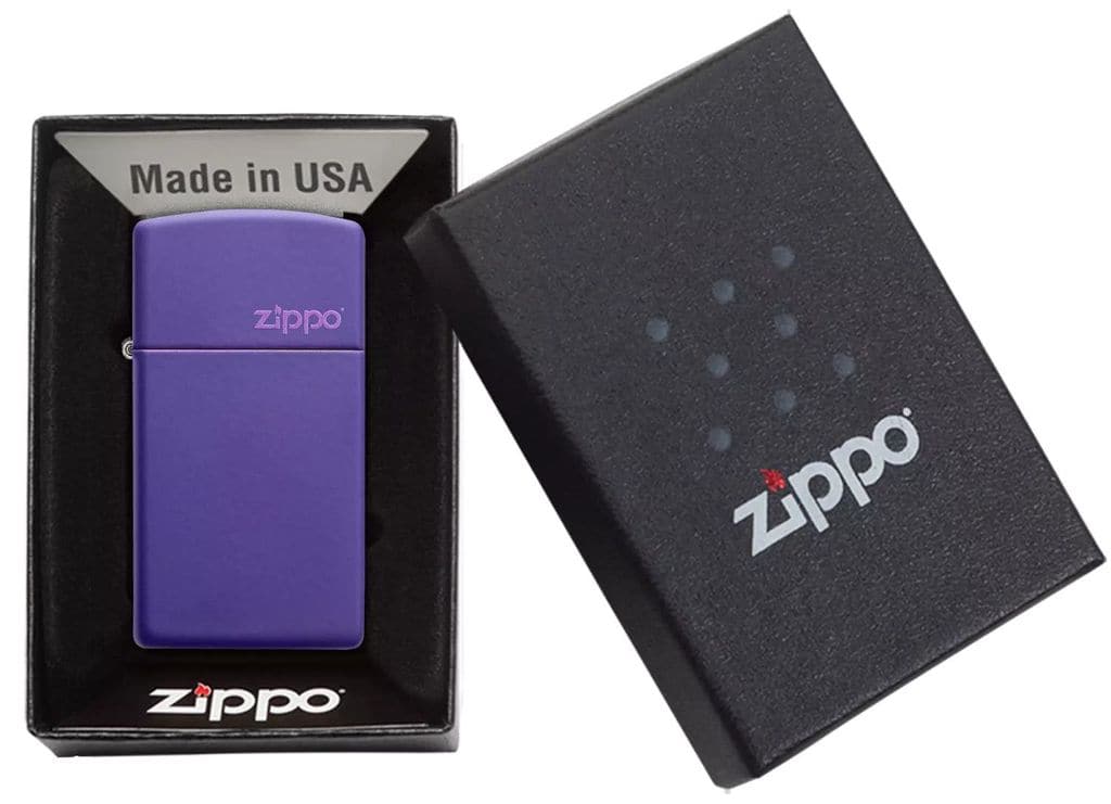 Zippo 1637ZL Slim Purple Matte Zippo Logo Windproof Lighter, Slim Model, Purple - OUTBACK