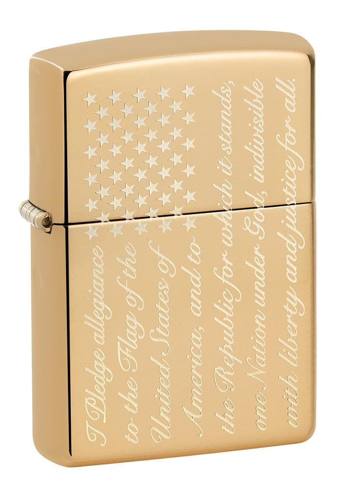 Zippo 49585 Pledge of Allegiance Design High Polish Brass Windproof Lighter, Classic Model, High Polish Brass - OUTBACK