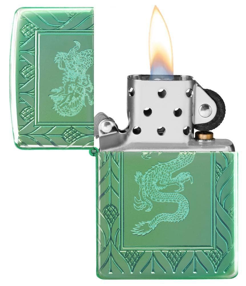 Zippo 49054 Armor® High Polish Green Elegant Dragon Windproof Lighter, Armor Model, High Polish Green - OUTBACK