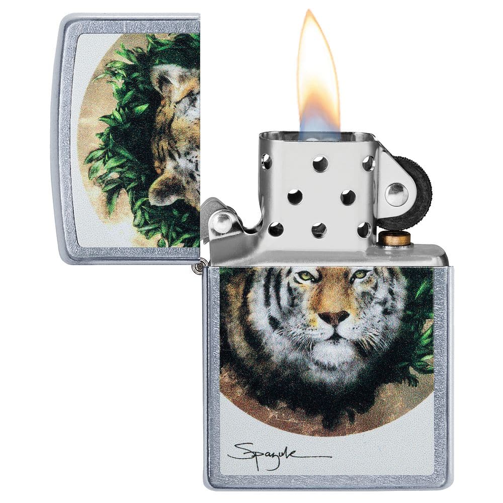 Zippo 49090 Spazuk Tiger Street Chrome Windproof Lighter, Classic Model, Silver - OUTBACK