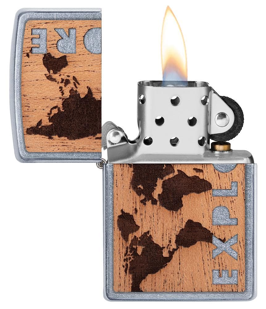 Zippo 49171 WOODCHUCK USA Explore Design Street Chrome Windproof Lighter, Classic Model, Silver - OUTBACK