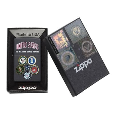 Zippo 28898 218 U.S. Military Armed Forces Black Matte Windproof Lighter, Classic Model, Black - OUTBACK