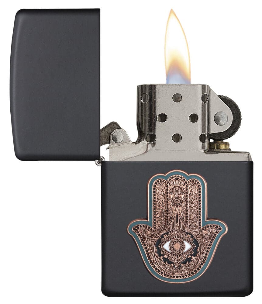 Zippo 29634 218 Hamsa Hand Black Matte Windproof Lighter, Classic Model, Black - OUTBACK