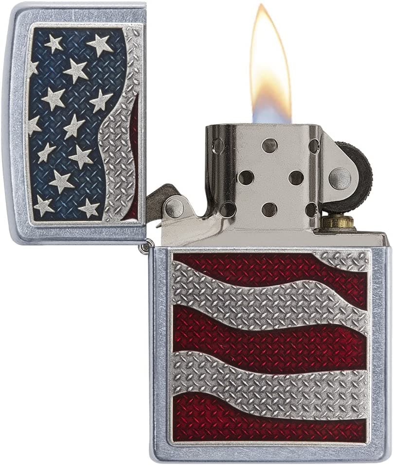 Zippo 29513 207 Diamond Plate Flag Street Chrome Windproof Lighter, Classic Model, Silver - OUTBACK