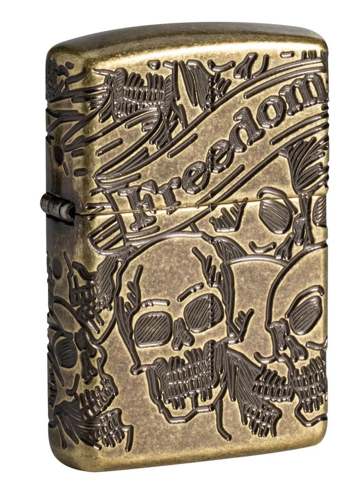 Zippo 49035 29561 Armor Freedom Skull Antique Brass Design Windproof Lighter, Classic Model, Brown - OUTBACK