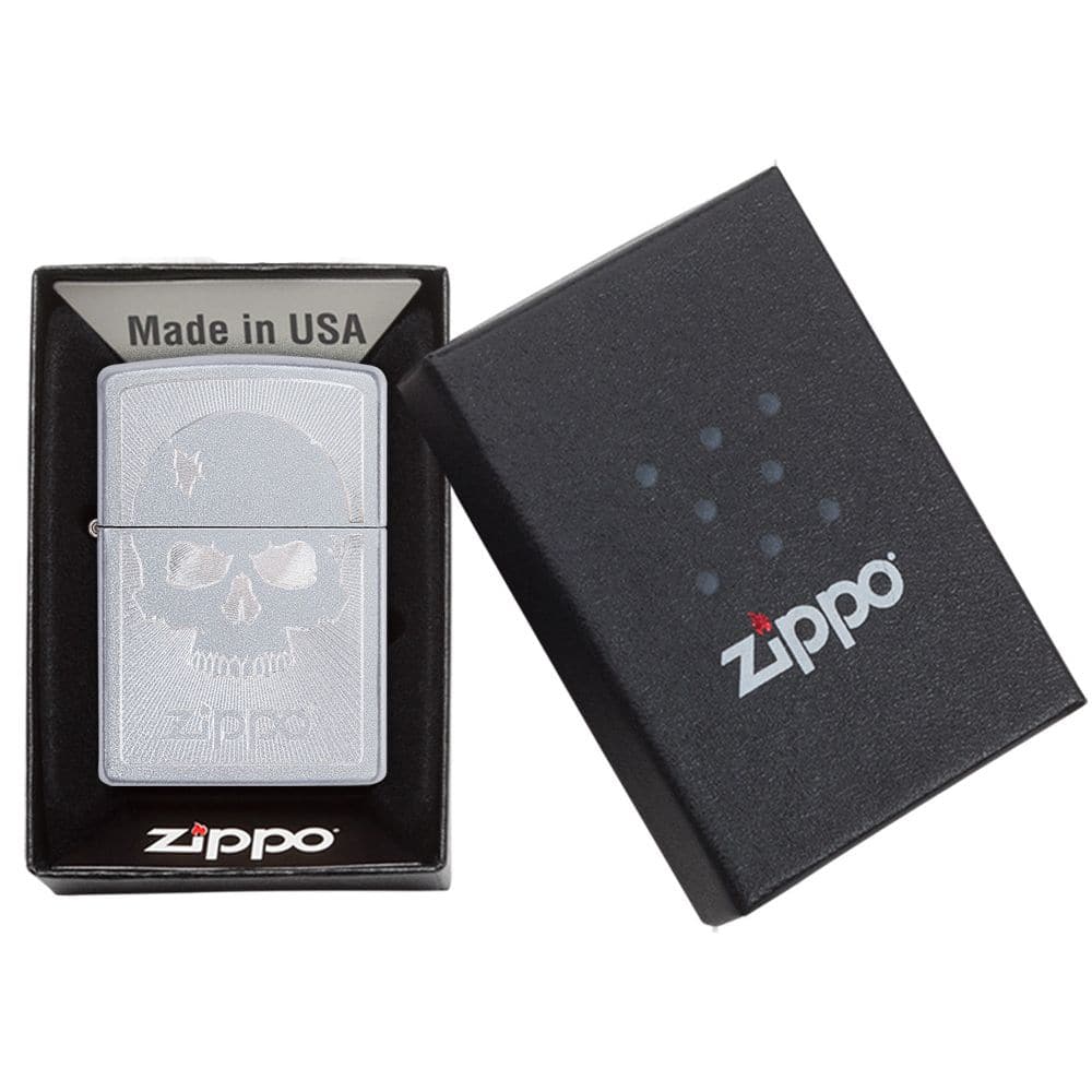 Zippo 29858 Skull With Lines Windproof Lighter, Classic Model, Silver - OUTBACK