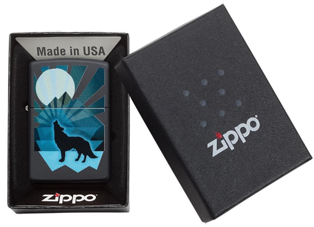 Zippo 29864 218 Wolf And Moon Design Black Matte Windproof Lighter, Classic Model, Black - OUTBACK