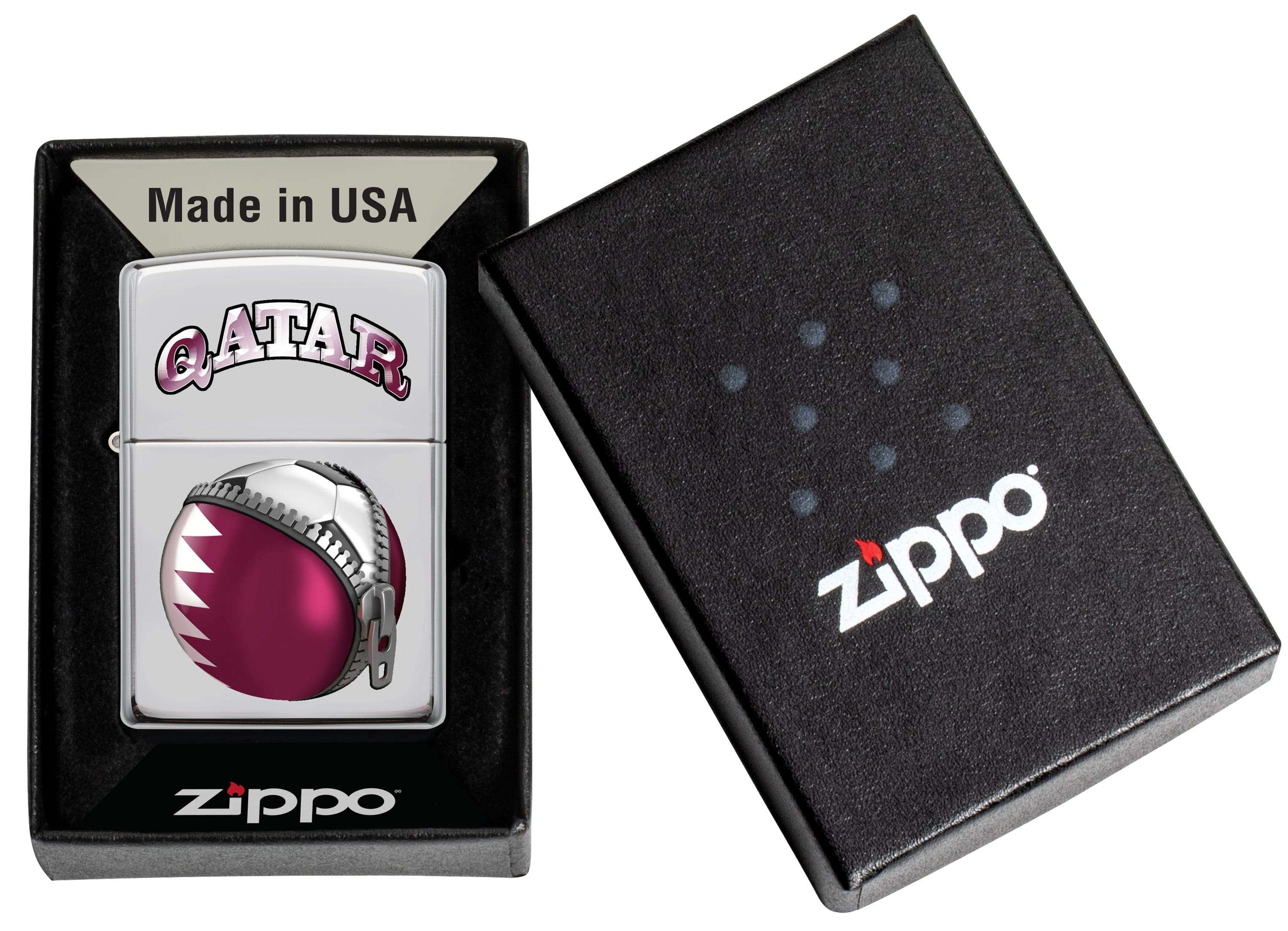 Zippo CI014300 250 Qatar Soccer Ball High Polish Chrome Windproof Lighter, Middle East Model, Silver - OUTBACK