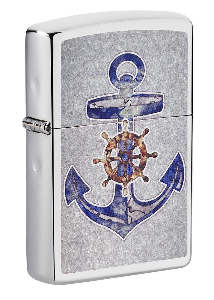 Zippo 49411 250 Anchor Design High Polish Chrome Windproof Lighter, Classic Model, Silver - OUTBACK