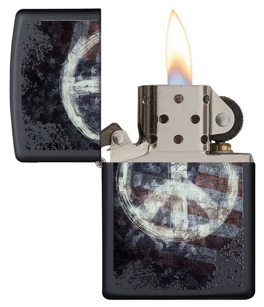 Zippo 28864 218 Peace on Flag Black Matte Windproof Lighter, Classic Model, Black - OUTBACK