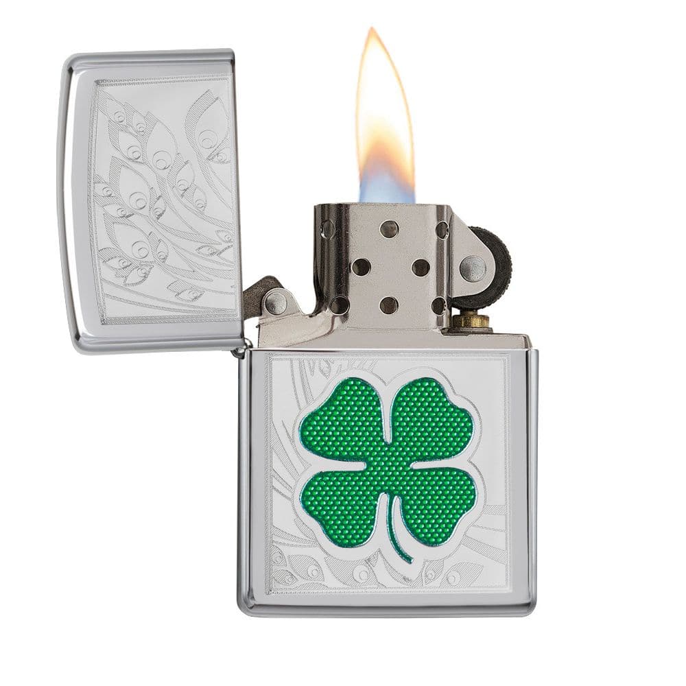 Zippo 24699 Clover High Polish Chrome Design Windproof Lighter, Classic Model, Silver - OUTBACK