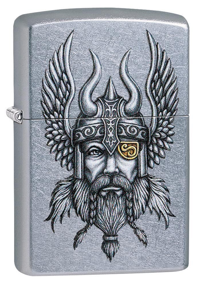 Zippo 29871 207 Viking Warrior Design Street Chrome Windproof Lighter, Classic Model, Silver - OUTBACK