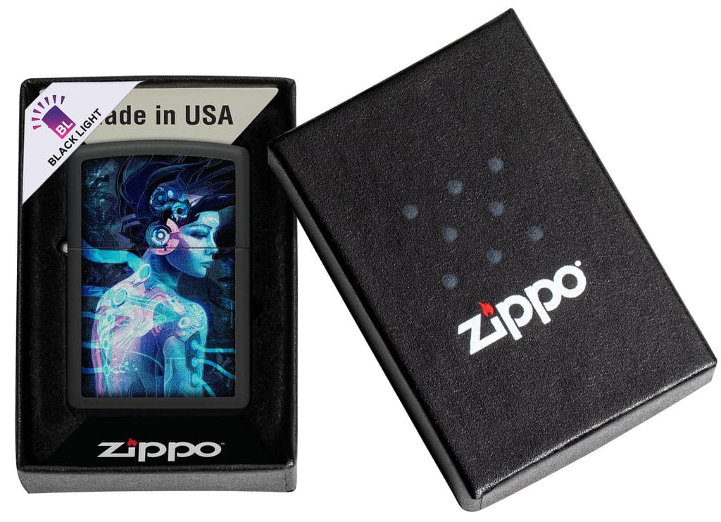 Zippo 48517 218 Black Light Cyber Woman Design Black Matte Windproof Lighter - OUTBACK