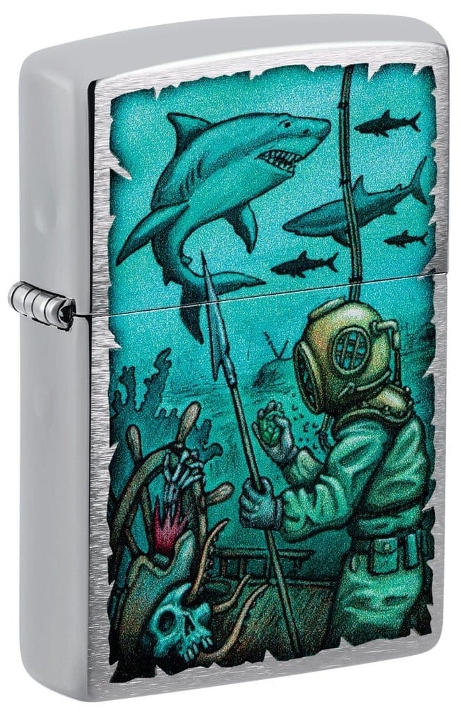 Zippo 48561 200 Shark Nautical Design Brushed Chrome Windproof Lighter - OUTBACK