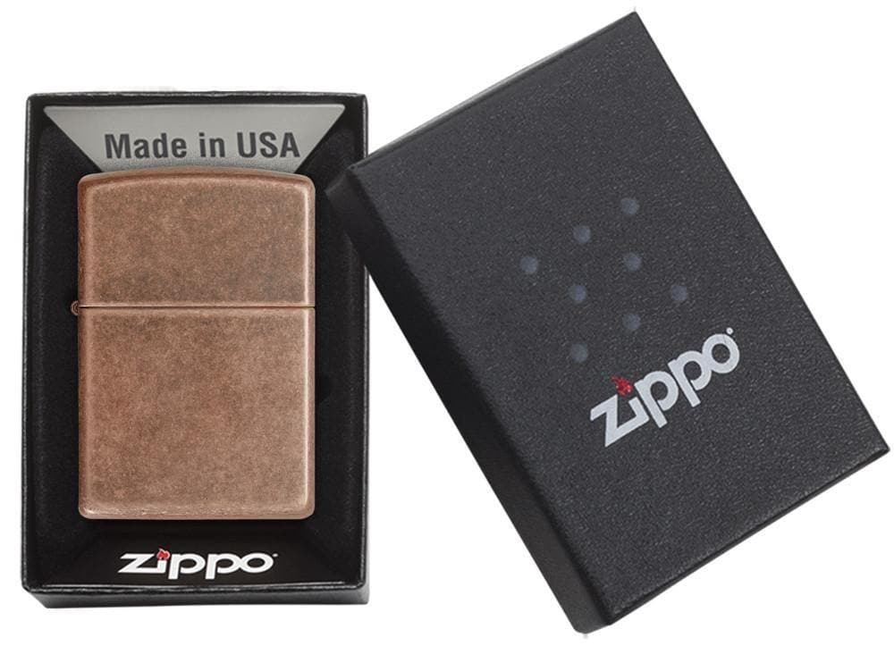 Zippo 301FB Classic Antique Copper Windproof Lighter, Classic Model, Brown - OUTBACK