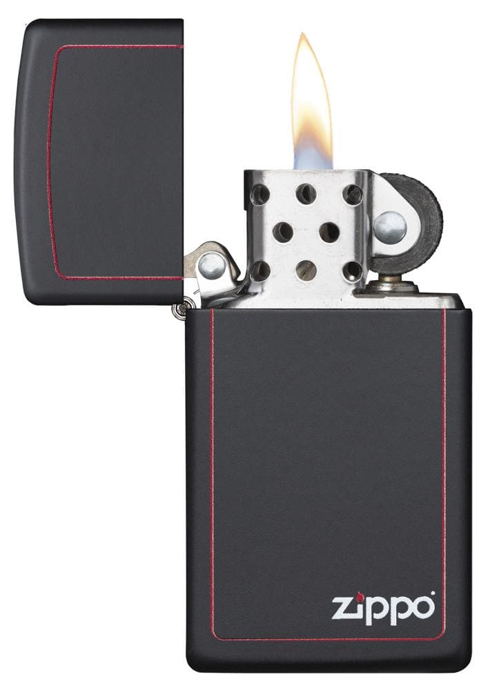 Zippo 1618ZB Slim Black Matte with Red Border with Zippo Logo Windproof Lighter, Slim Model, Black - OUTBACK