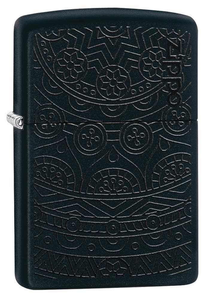 Zippo 29989 218 Tone on Tone Design Black Matte Windproof Lighter, Classic Model, Black - OUTBACK