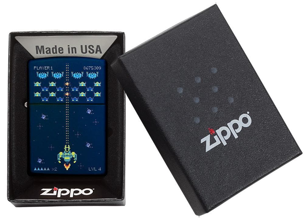 Zippo 49114 239 Pixel Game Design Navy Matte Windproof Lighter, Classic Model, Blue - OUTBACK