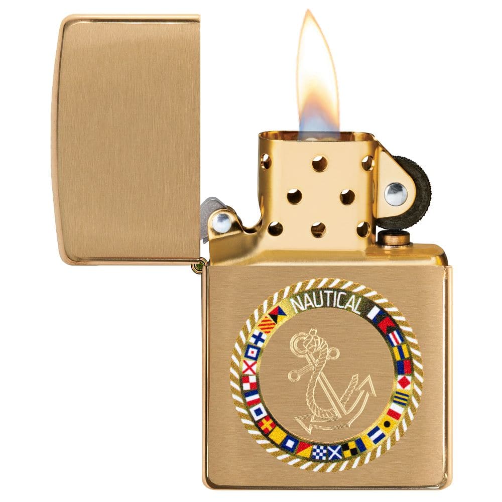 Zippo 49128 Nautical Flags Design Brushed Brass Windproof Lighter, Classic Model, Gold - OUTBACK