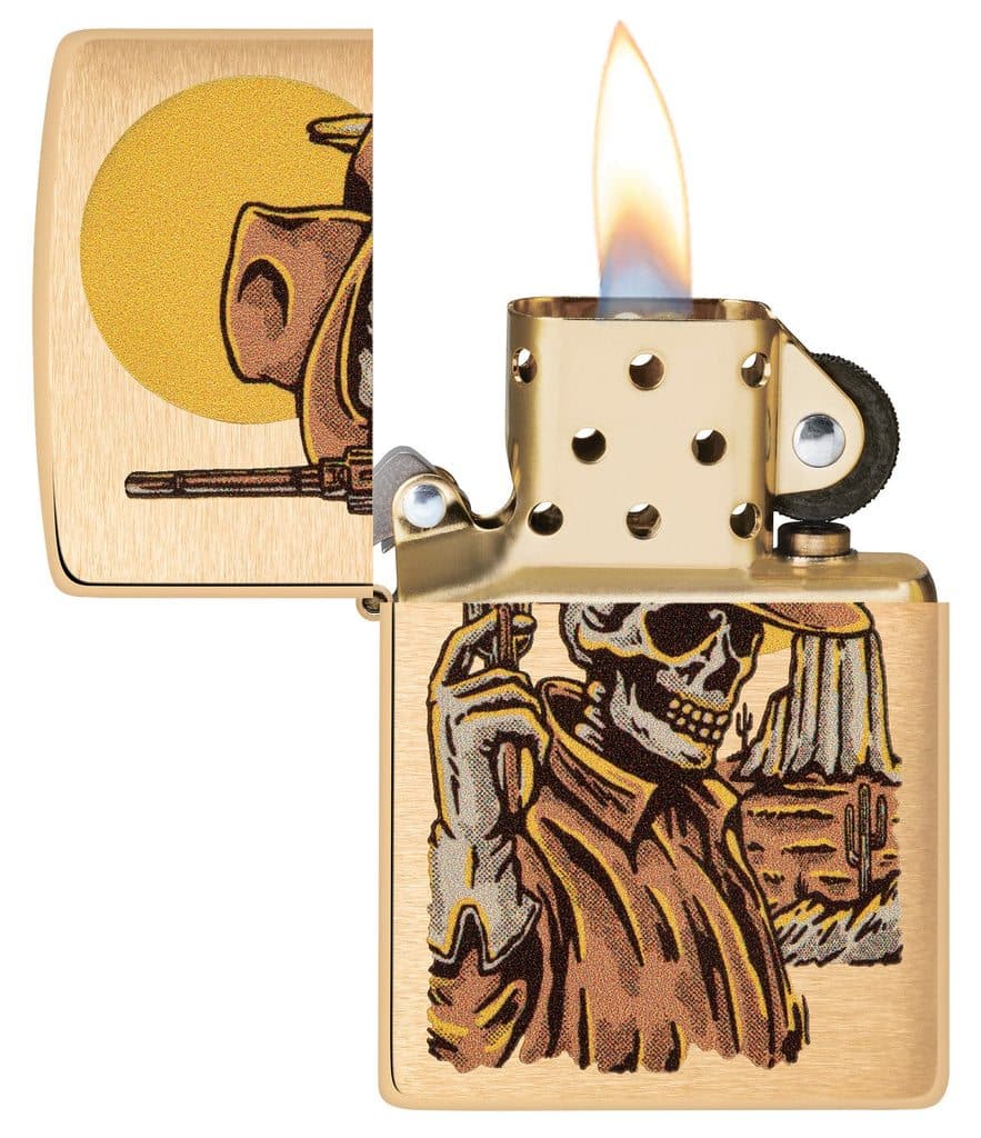 Zippo 48519 204B Wild West Skeleton Design Brushed Brass Windproof Lighter - OUTBACK