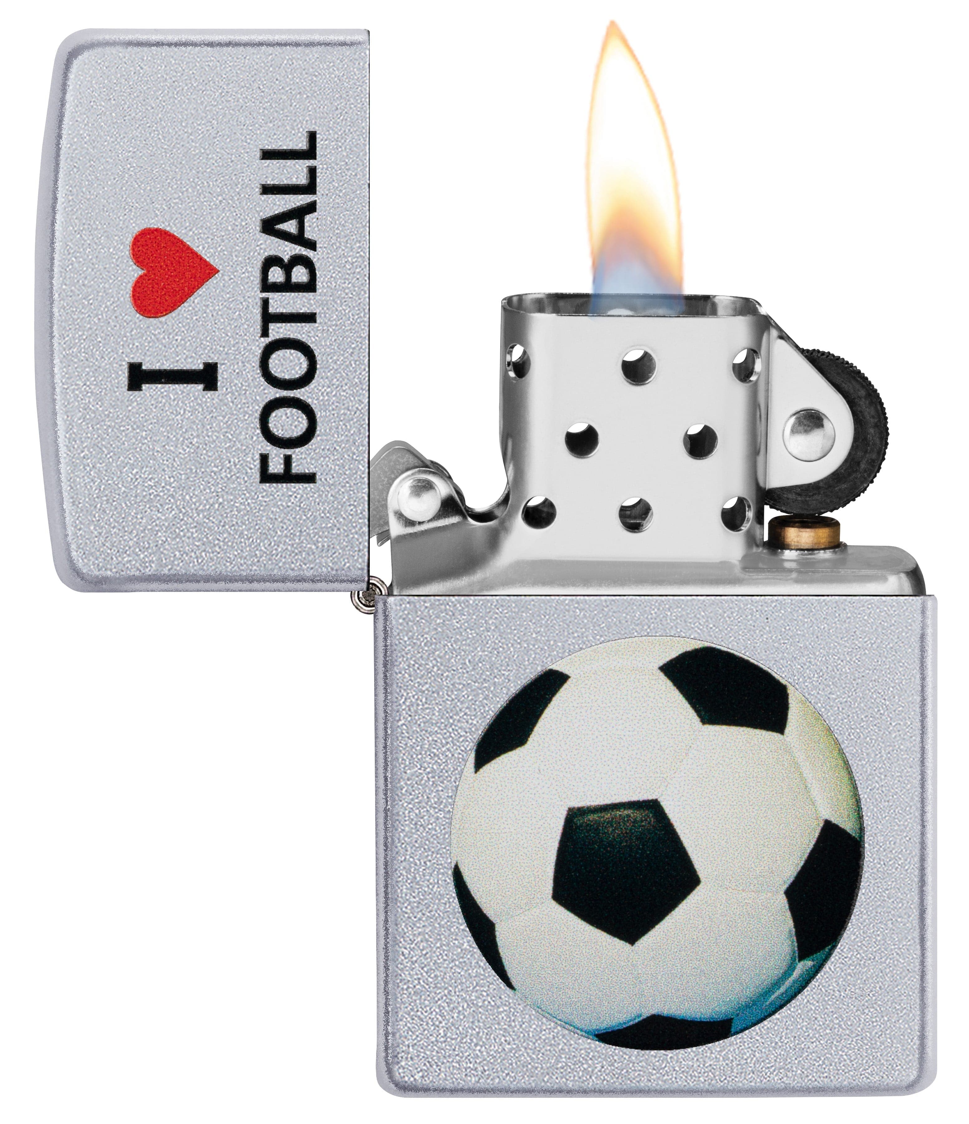 Zippo CI412305 205 I Love Football Design Satin Chrome Windproof Lighter, Middle East Model, Silver - OUTBACK