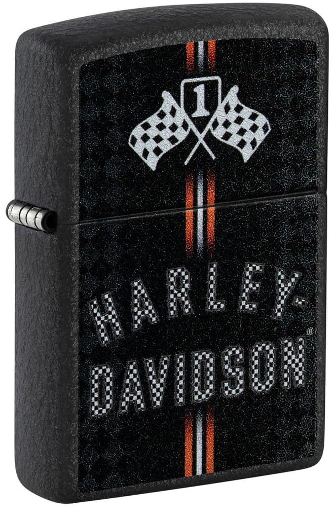 Zippo 48558 236 Harley Davidson Checkered Flags Design Black Crackle Windproof Lighter - OUTBACK